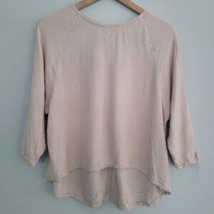 Urban Outfitters Ecote Top Distressed Beige Womens Medium Hi Low 3/4 Sleeve